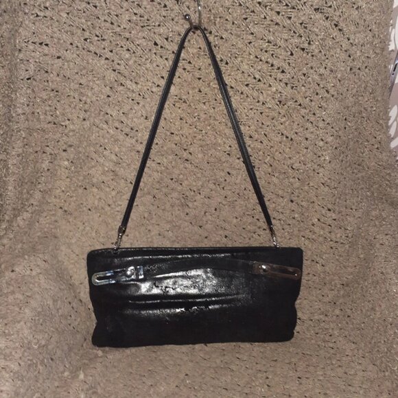 DUE FRATELLI-Vintage-Black Oiled Suede-Paisley Pattern-Hand/Shoulder-Near Mint - Picture 3 of 5